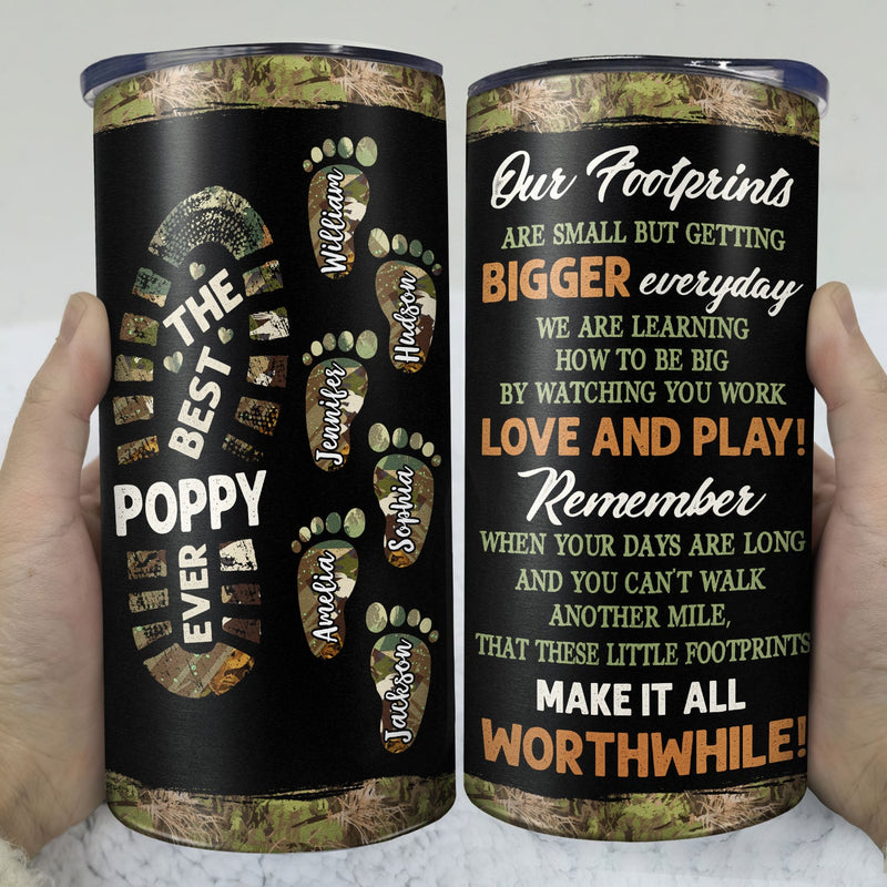 The Best Dad Grandpa Ever Footprints - Gift For Father, Grandfather - Personalized 4 In 1 Can Cooler Tumbler
