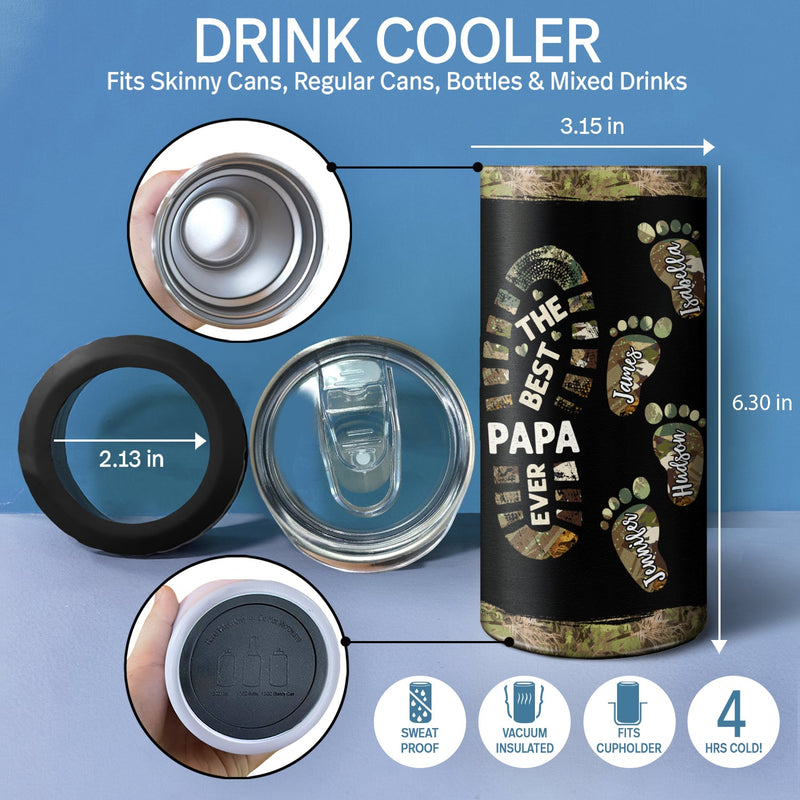 The Best Dad Grandpa Ever Footprints - Gift For Father, Grandfather - Personalized 4 In 1 Can Cooler Tumbler