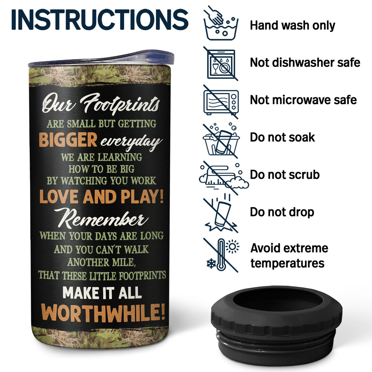 The Best Dad Grandpa Ever Footprints - Gift For Father, Grandfather - Personalized 4 In 1 Can Cooler Tumbler