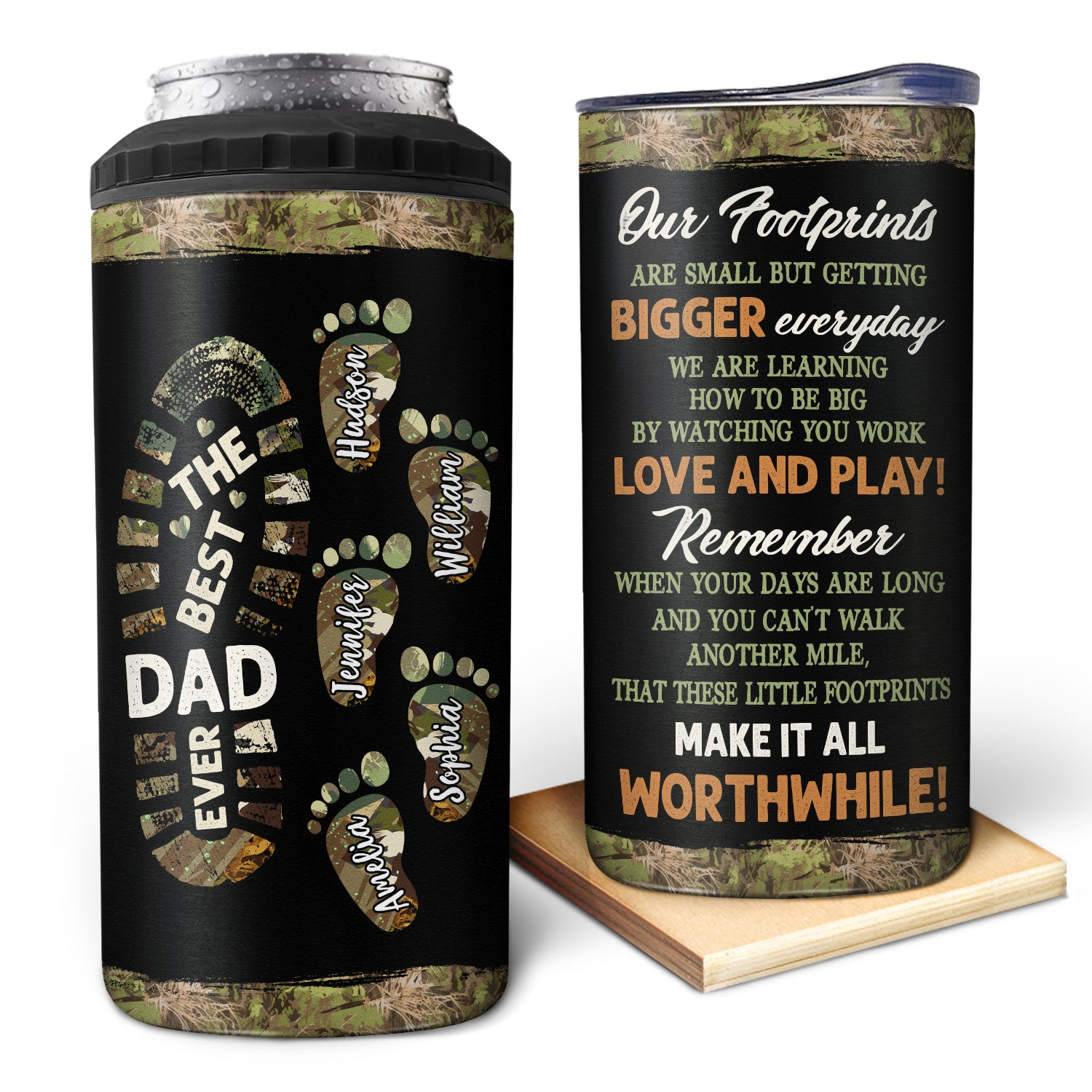 The Best Dad Grandpa Ever Footprints - Gift For Father, Grandfather - Personalized 4 In 1 Can Cooler Tumbler