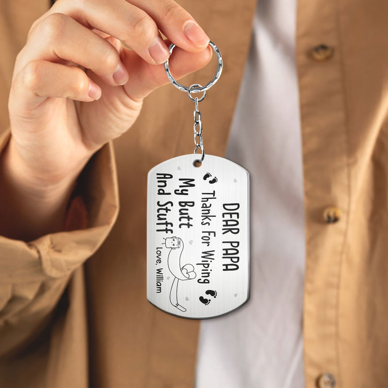 Custom Photo Dear Dad Thanks For Wiping - Gift For Father, Mother, New Mom, New Dad - Personalized Aluminum Keychain