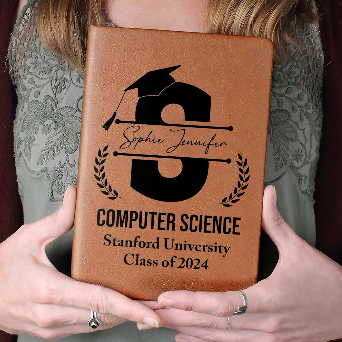 Cérémonie de remise de diplômes avec monogramme - Cadeau de remise de diplôme, cadeau pour amis - Journal en cuir personnalisé