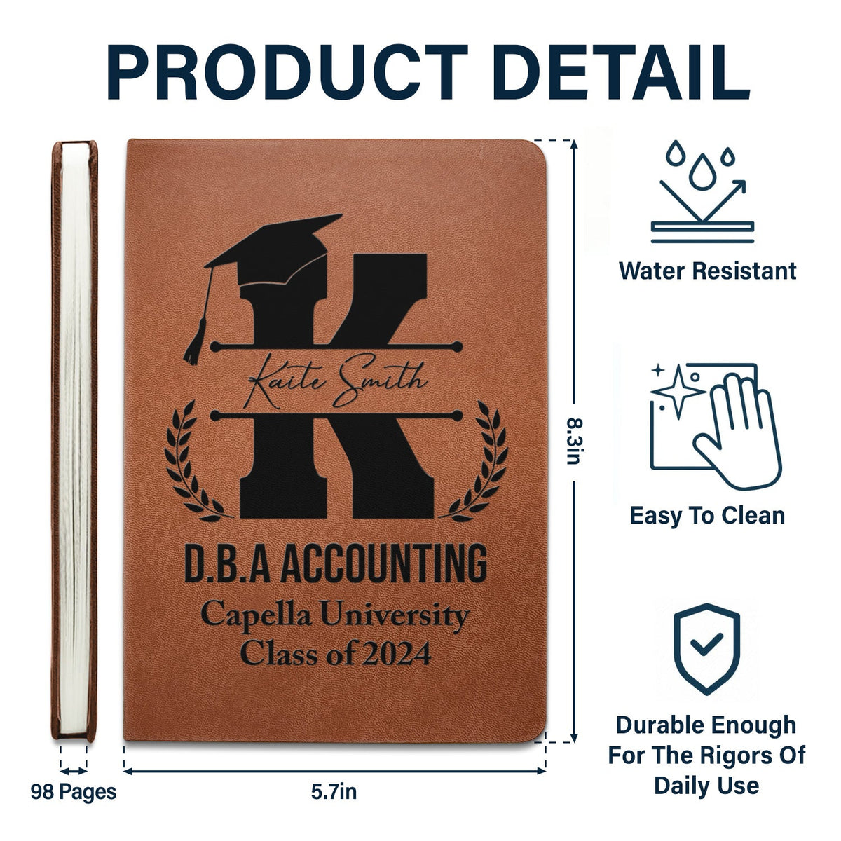 Cérémonie de remise de diplômes avec monogramme - Cadeau de remise de diplôme, cadeau pour amis - Journal en cuir personnalisé