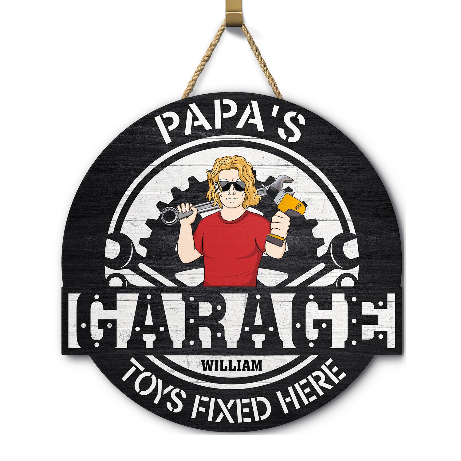 Dad's Papa's Garage - Gift For Father, Grandpa, Grandfather - Personalized Custom Shaped Wood Sign