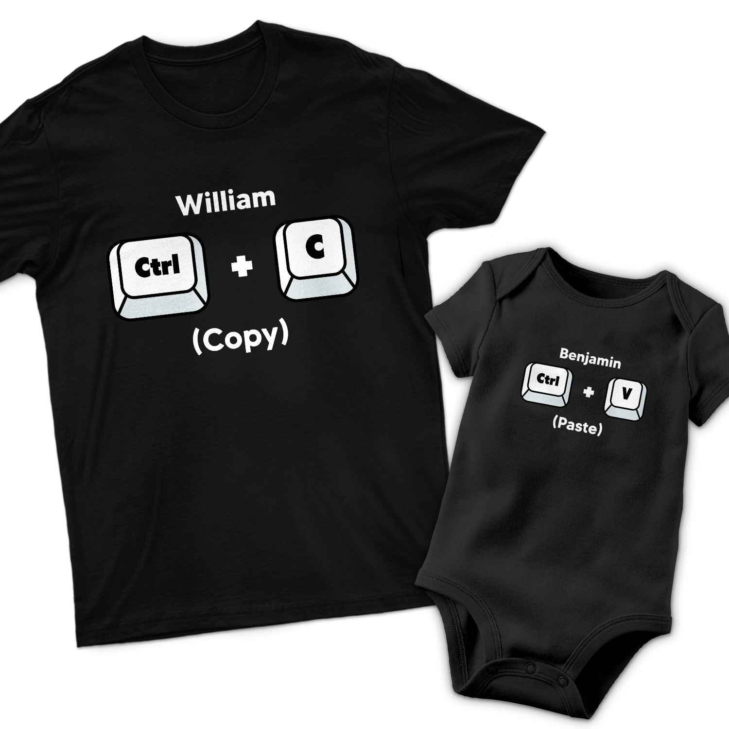 Dad Mom Kid Copy And Paste - Gift For Father, Mother And Baby - Personalized Combo T Shirt And Baby Onesie
