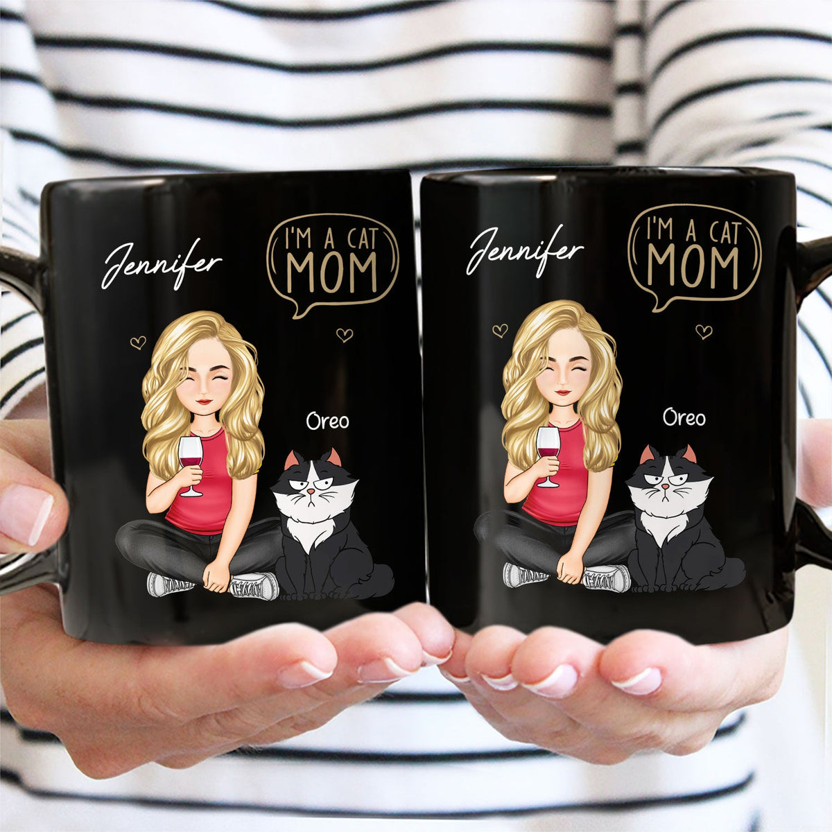 Maman chat, papa chat, je suis une personne à chats - Cadeau pour les amoureux des chats - Mug noir personnalisé