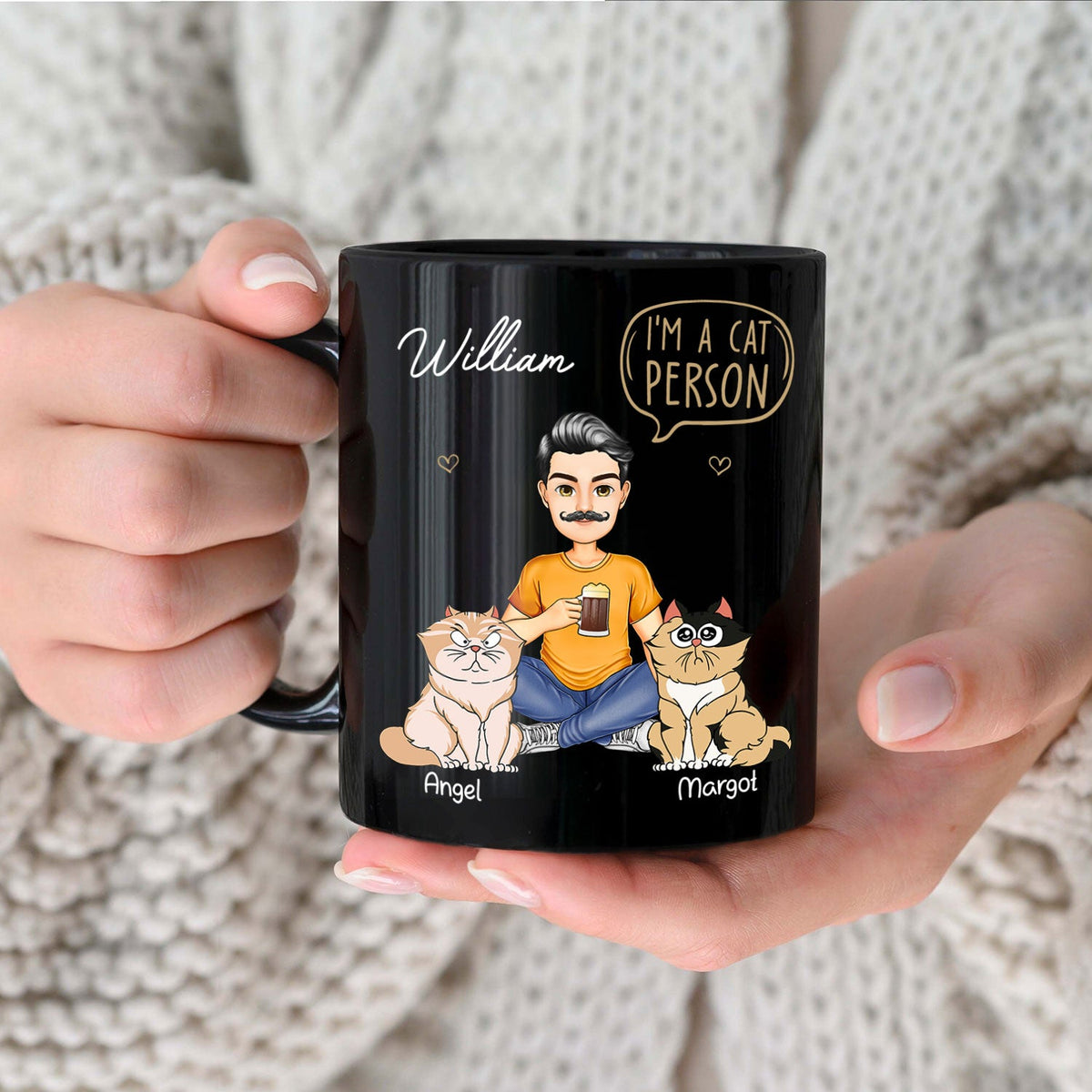 Maman chat, papa chat, je suis une personne à chats - Cadeau pour les amoureux des chats - Mug noir personnalisé
