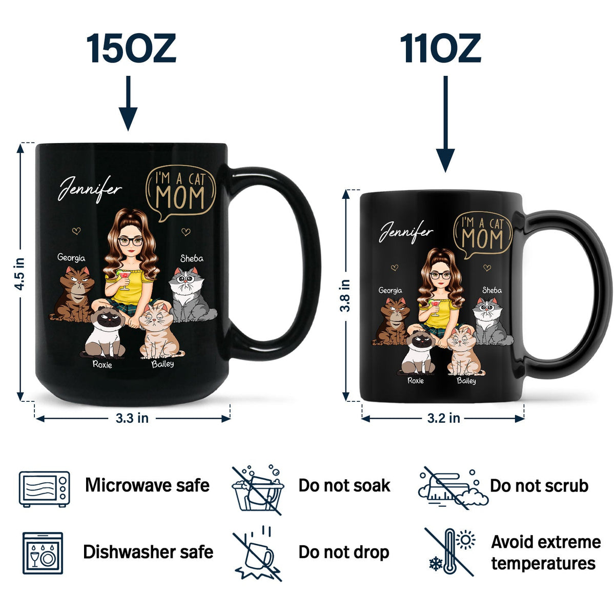 Maman chat, papa chat, je suis une personne à chats - Cadeau pour les amoureux des chats - Mug noir personnalisé