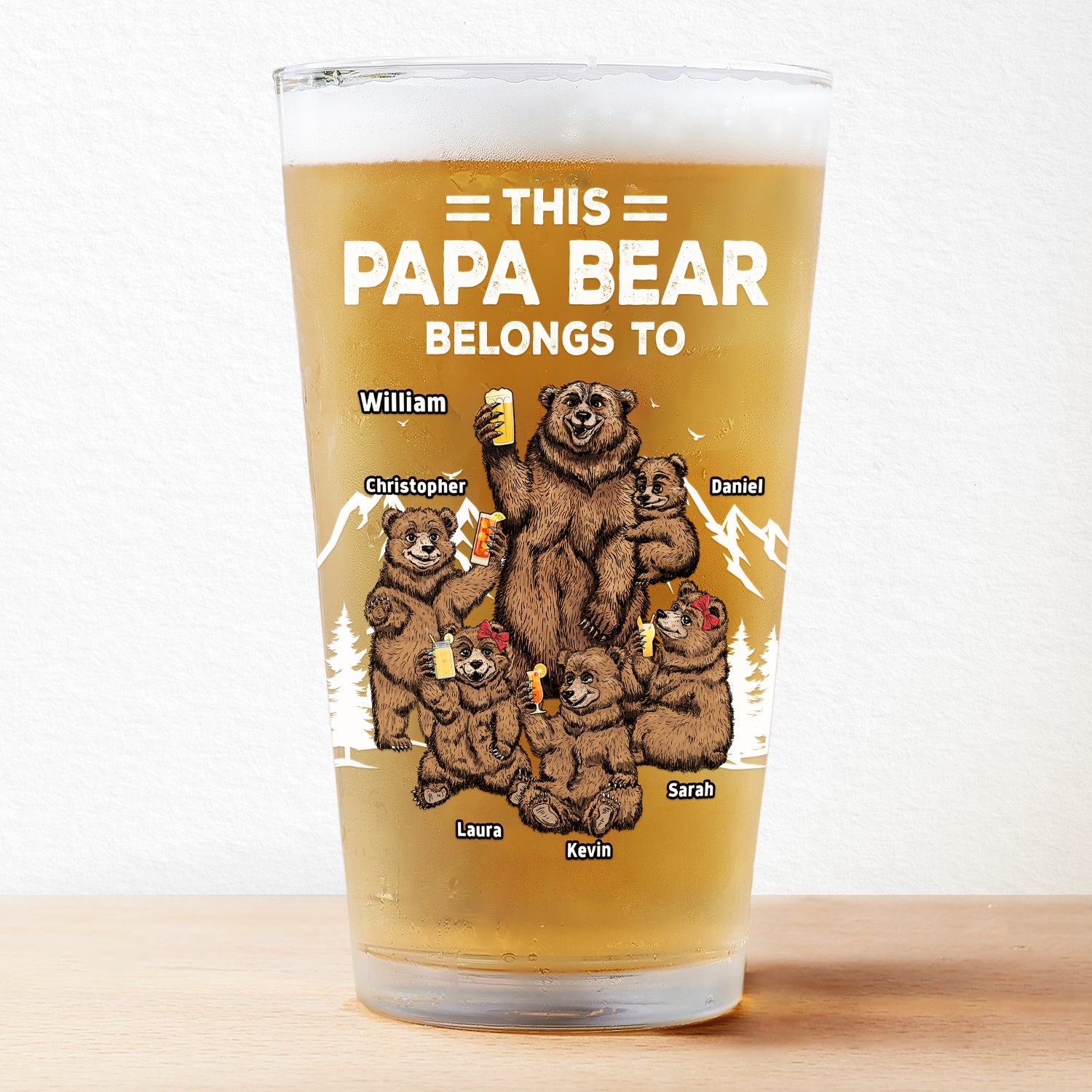 This Papa Bear Belongs To - Personalized Pint Glass