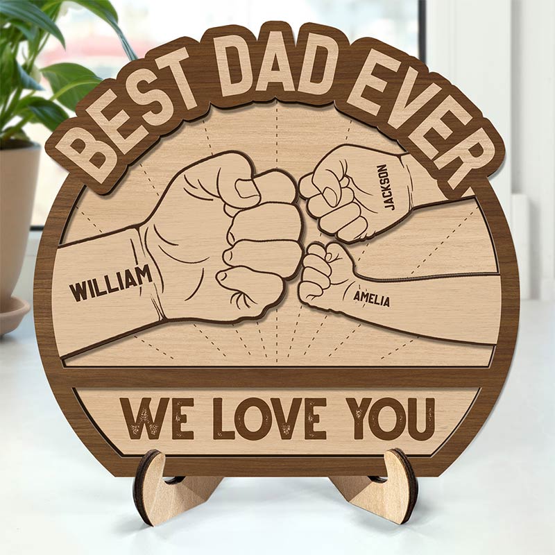Best Dad Ever Hand Punch - Personalized 2-Layered Wooden Plaque With Stand