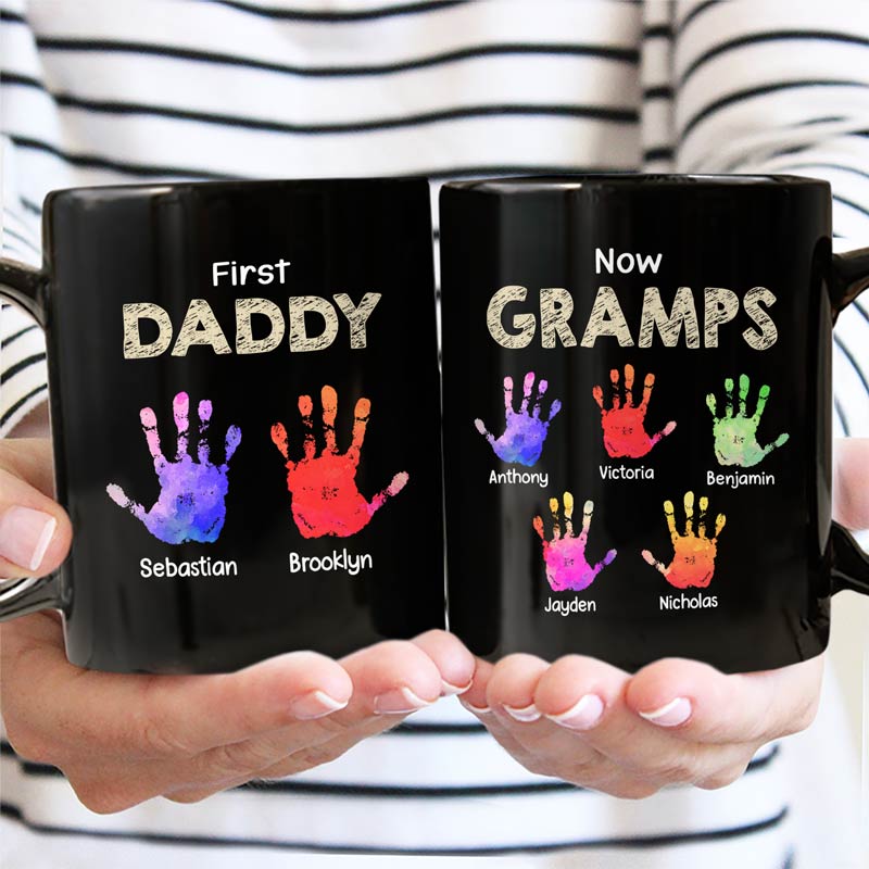 First Dad Now Grandpa Handprints - Personalized Black Mug - Wander Prints™