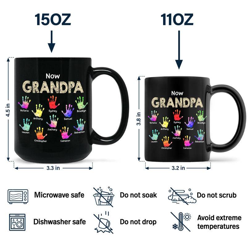 First Dad Now Grandpa Handprints - Personalized Black Mug - Wander Prints™