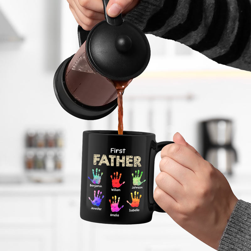 First Dad Now Grandpa Handprints - Personalized Black Mug - Wander Prints™