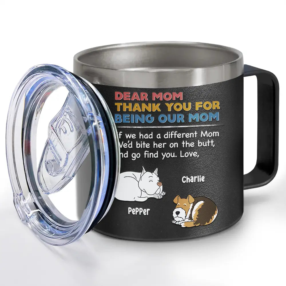 Dog Dad Thank You For Being My Dad - Personalized 14oz Stainless Steel Tumbler With Handle