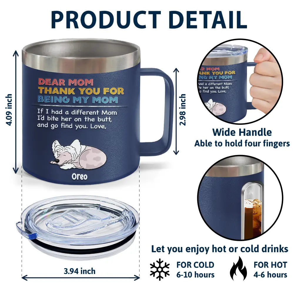 Dog Dad Thank You For Being My Dad - Personalized 14oz Stainless Steel Tumbler With Handle