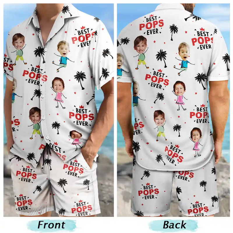 Custom Photo Best Dad Papa Ever Coconut Palm - Personalized Hawaii Set Shirt And Shorts