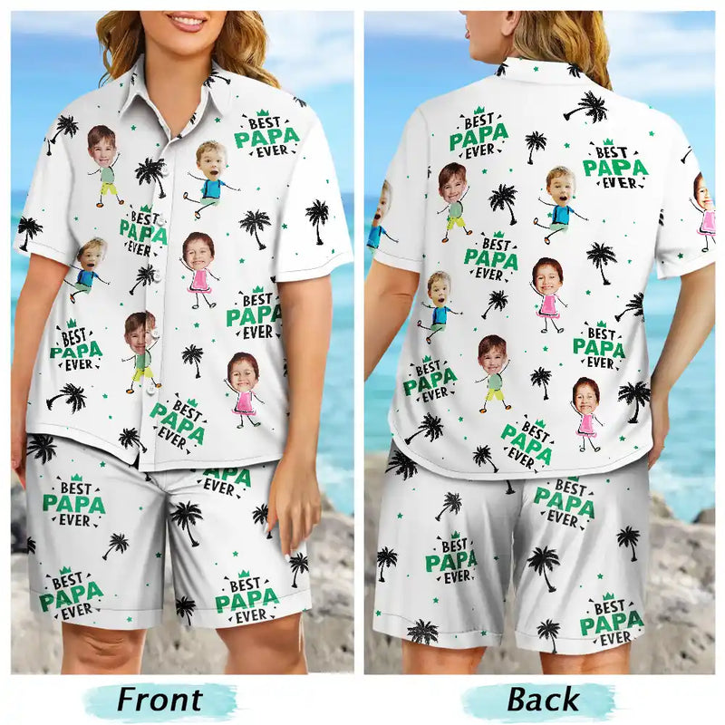 Custom Photo Best Dad Papa Ever Coconut Palm - Personalized Hawaii Set Shirt And Shorts