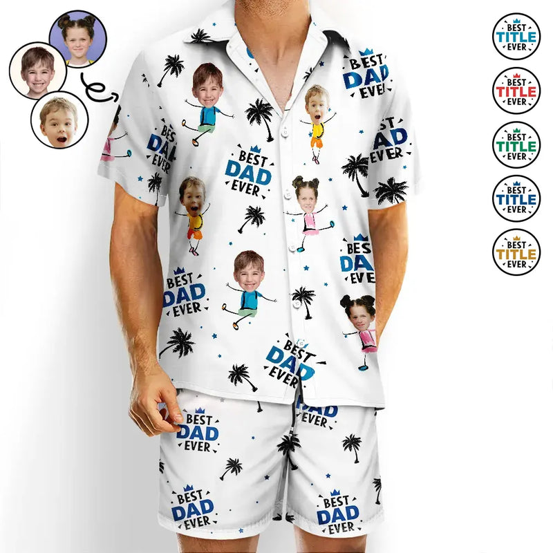 Custom Photo Best Dad Papa Ever Coconut Palm - Personalized Hawaii Set Shirt And Shorts