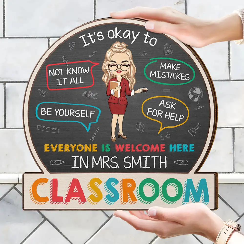 Dans cette salle de classe, c'est acceptable - Panneau en bois personnalisé en forme de cœur
