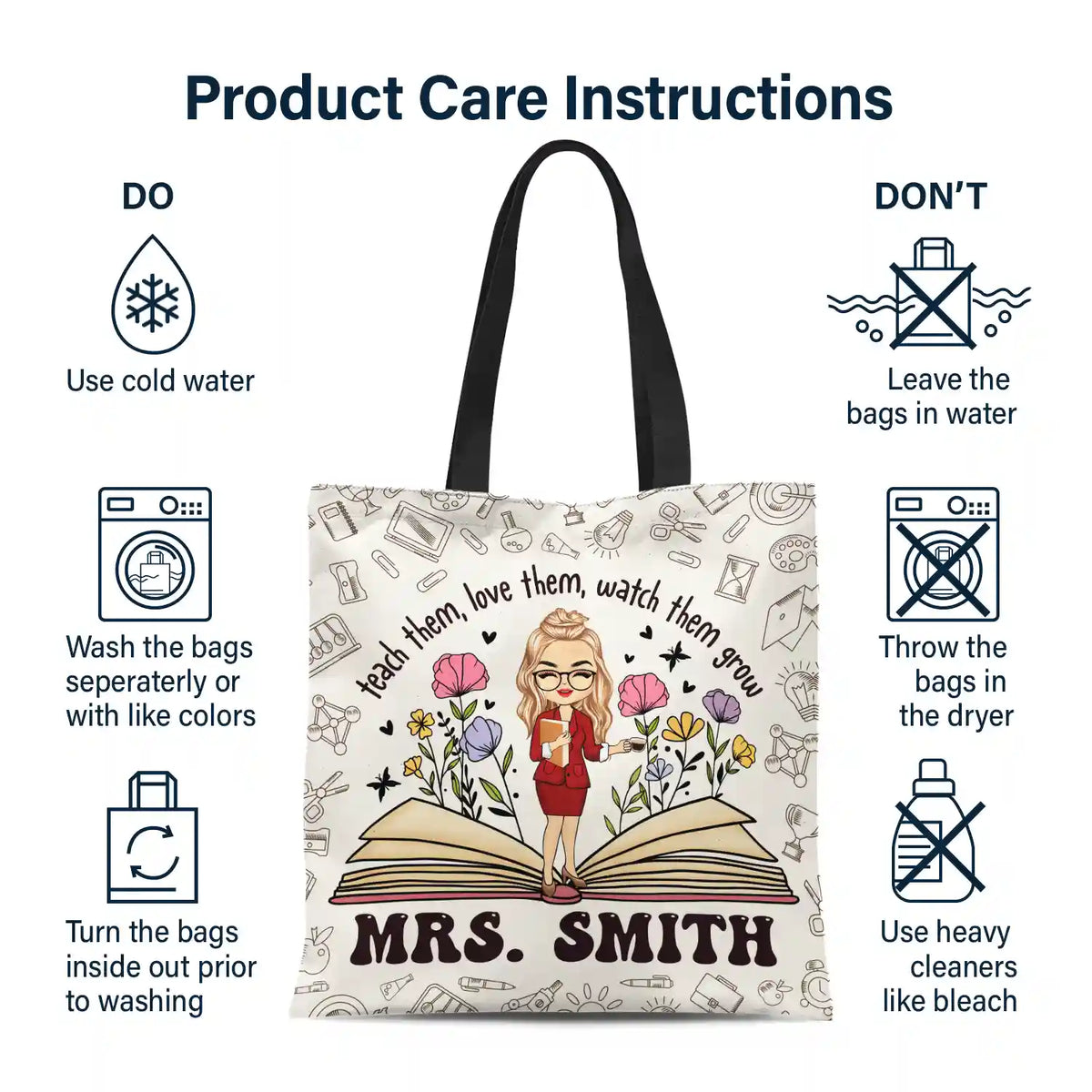 Apprenez-leur à les aimer, regardez-les grandir, professeur - Sac en toile zippé personnalisé