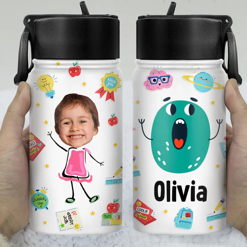 Lettre photo personnalisée pour écolier - Bouteille d'eau personnalisée pour enfants