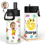 Lettre photo personnalisée pour écolier - Bouteille d'eau personnalisée pour enfants