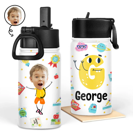 Lettre photo personnalisée pour écolier - Bouteille d'eau personnalisée pour enfants