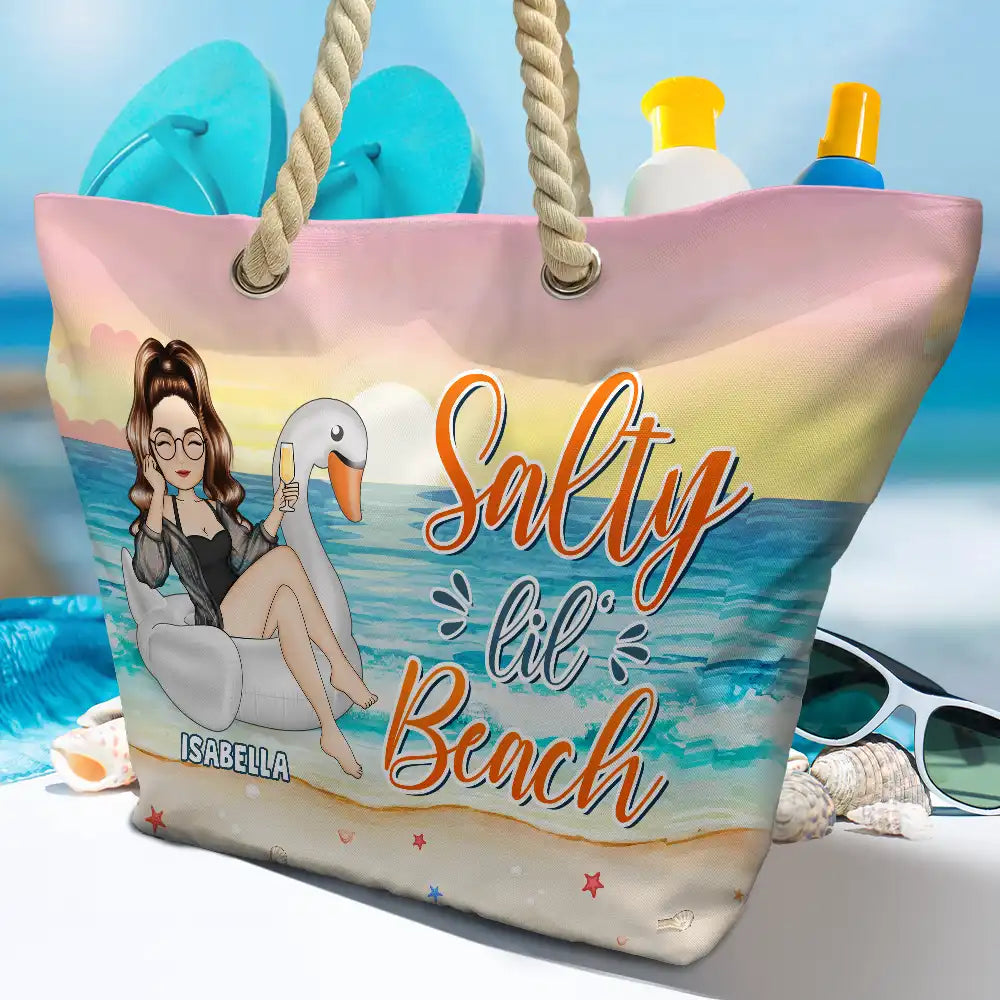 Soleil, sable et boisson à la main - Sac de plage personnalisé
