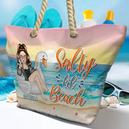 Soleil, sable et boisson à la main - Sac de plage personnalisé