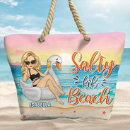 Soleil, sable et boisson à la main - Sac de plage personnalisé