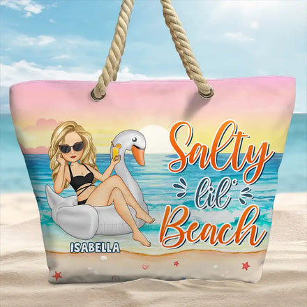 Soleil, sable et boisson à la main - Sac de plage personnalisé