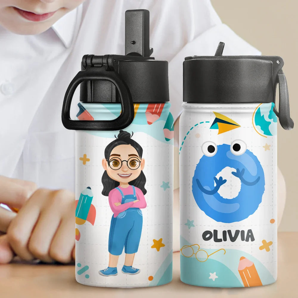 Letter Monogram School - Personalized Kids Water Bottle