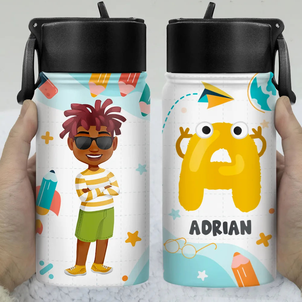 Letter Monogram School - Personalized Kids Water Bottle