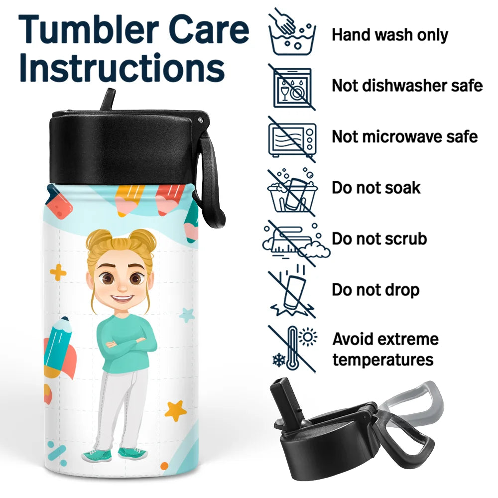 Letter Monogram School - Personalized Kids Water Bottle