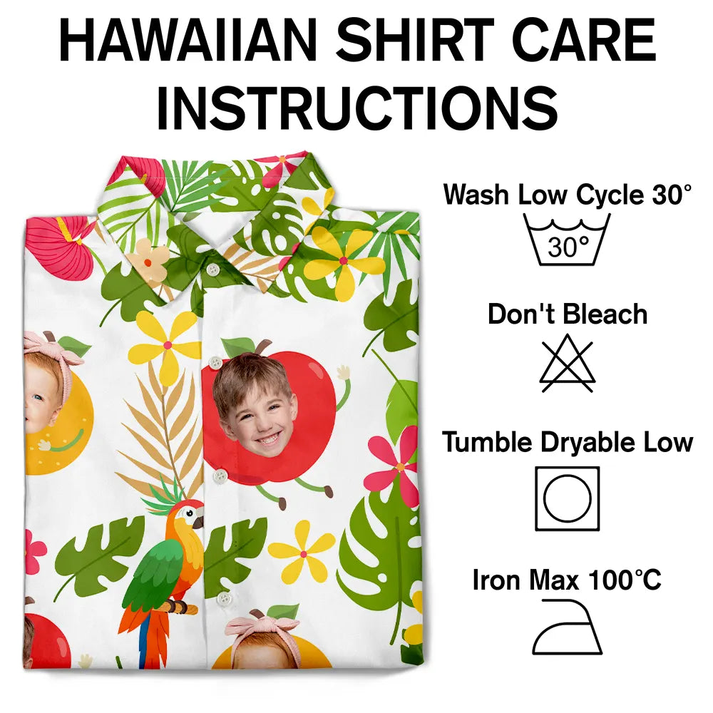 T-shirt hawaïen personnalisé avec photo de fruits tropicaux pour enfants