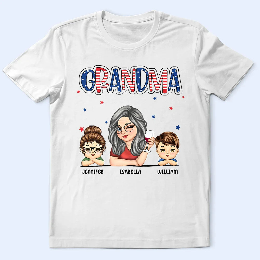 Grandma And Grandkids Stars And Stripes - Personalized T Shirt
