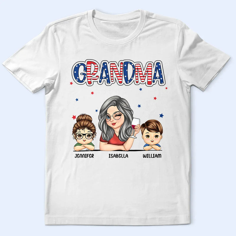Grandma And Grandkids Stars And Stripes - Personalized T Shirt
