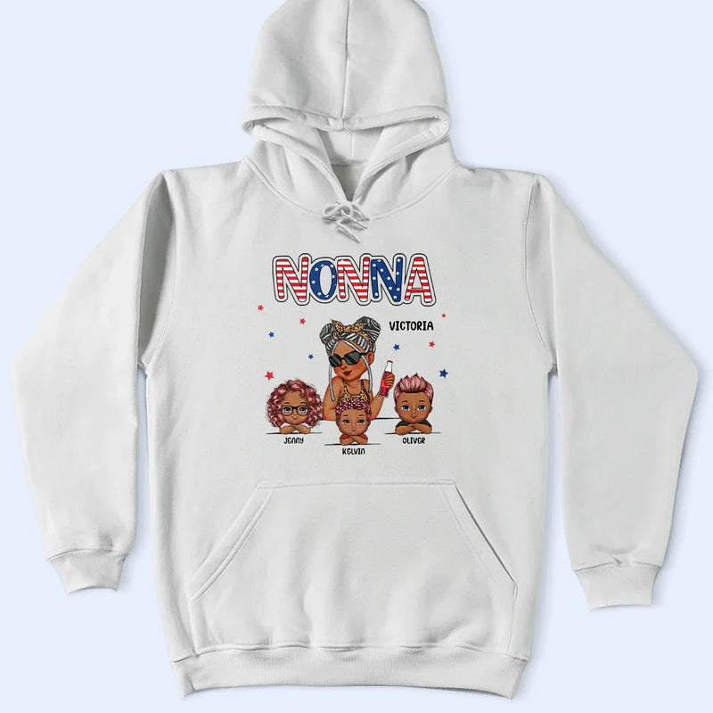 Grandma And Grandkids Stars And Stripes - Personalized T Shirt