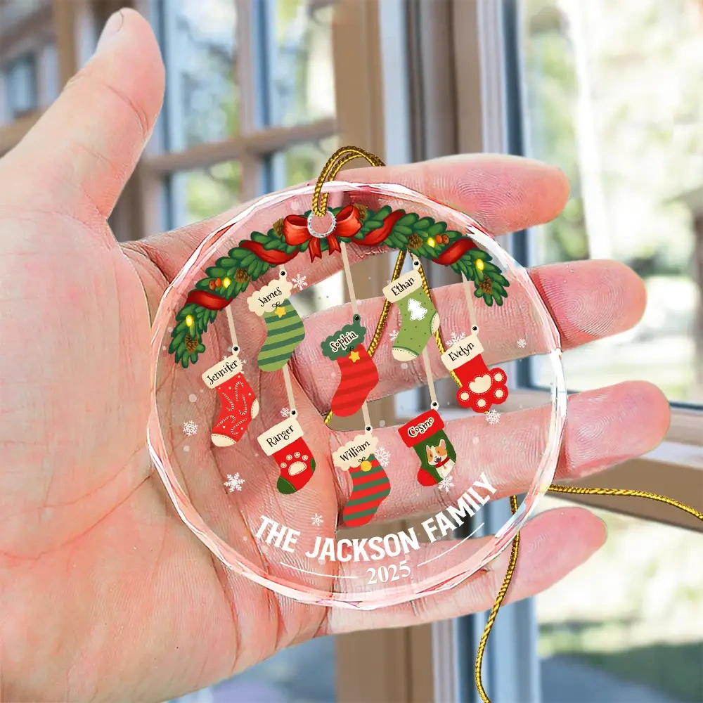 Family Stockings - Personalized Circle Glass Ornament