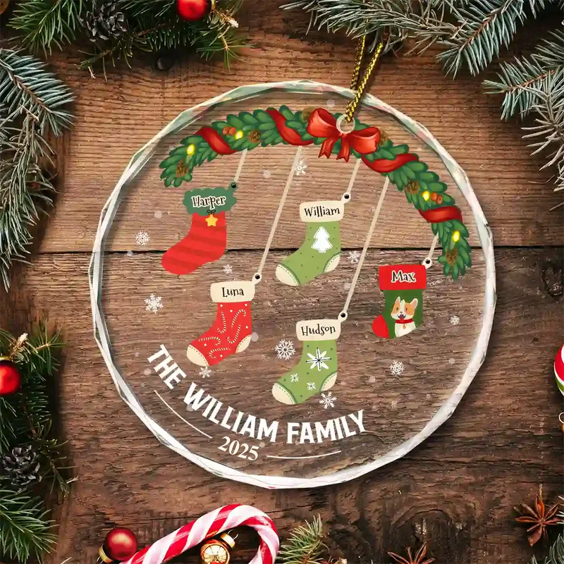 Family Stockings - Personalized Circle Glass Ornament
