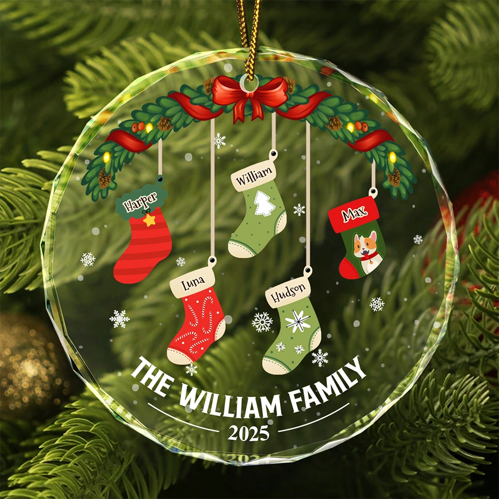 Family Stockings - Personalized Circle Glass Ornament