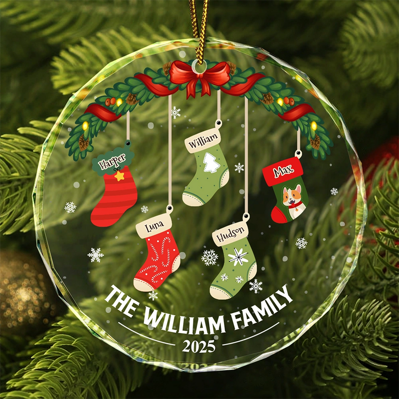Family Stockings - Personalized Circle Glass Ornament