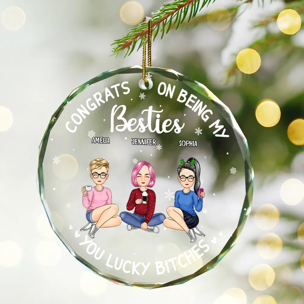 Christmas Congrats On Being My Bestie - Personalized Circle Glass Ornament