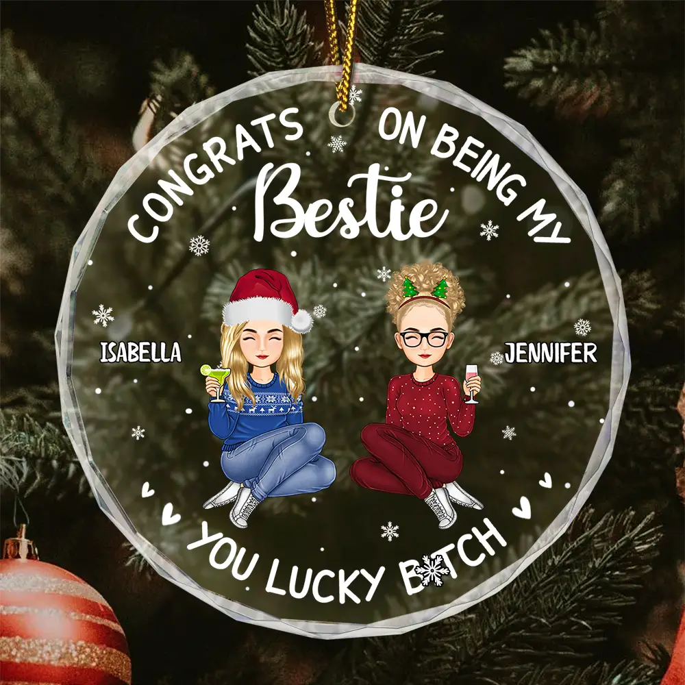 Christmas Congrats On Being My Bestie - Personalized Circle Glass Ornament