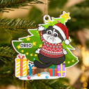 Chats amusants grattant le sapin de Noël - Décoration en bois personnalisée 