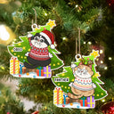 Chats amusants grattant le sapin de Noël - Décoration en bois personnalisée 