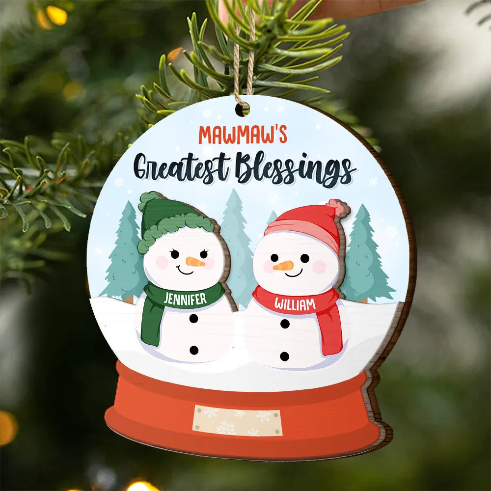 Grandma's Grandpa's Mom's Dad's Little Snowmen Snow Angels - Personalized 2-Layered Wooden Ornament