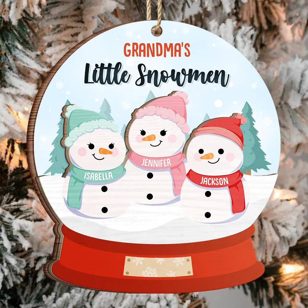 Grandma's Grandpa's Mom's Dad's Little Snowmen Snow Angels - Personalized 2-Layered Wooden Ornament