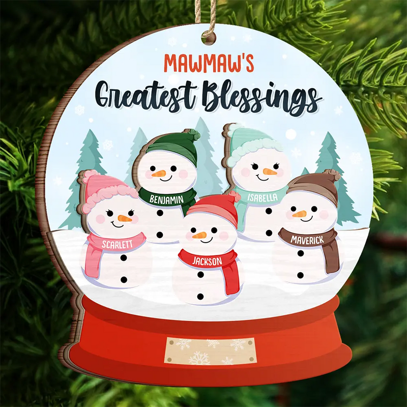 Grandma's Grandpa's Mom's Dad's Little Snowmen Snow Angels - Personalized 2-Layered Wooden Ornament