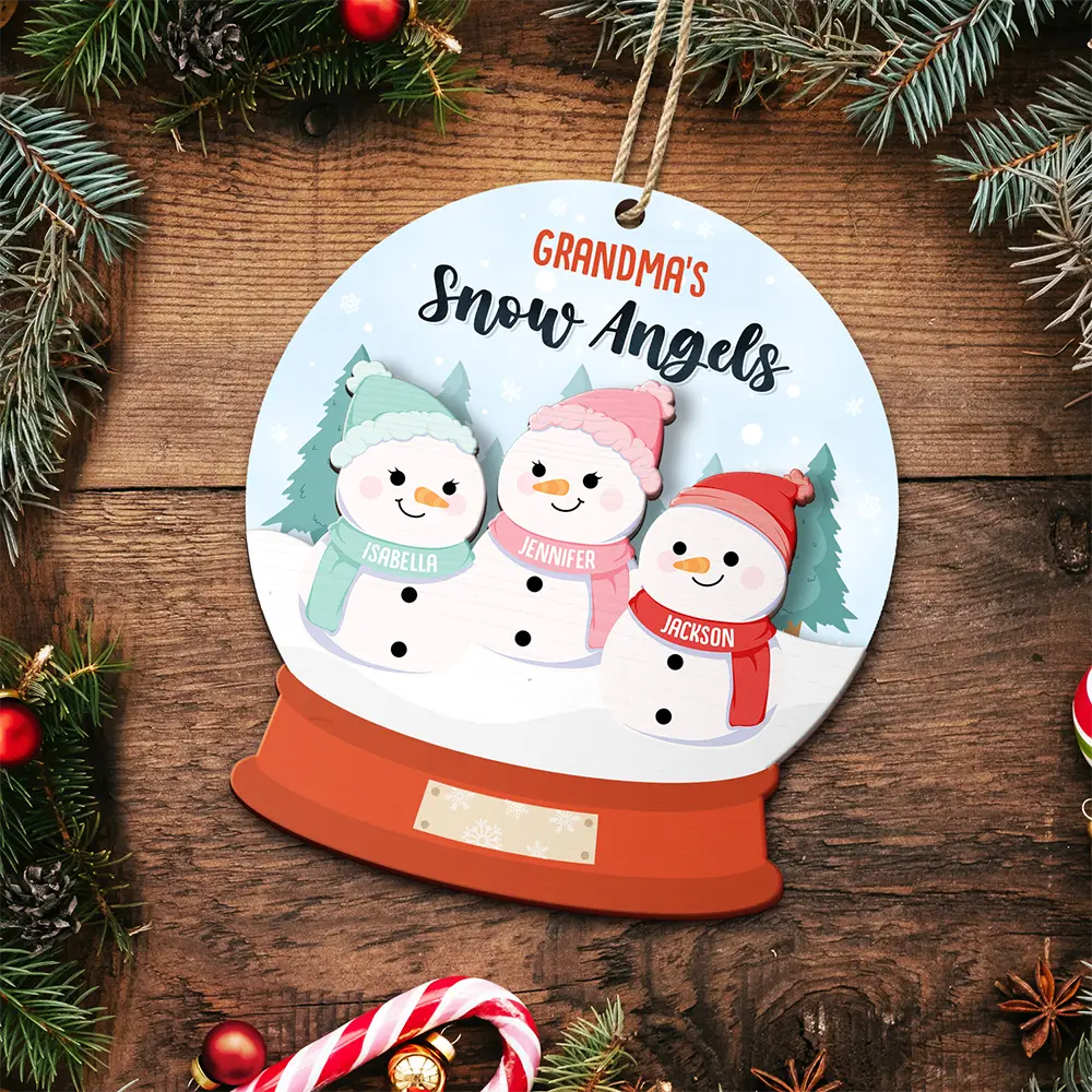 Grandma's Grandpa's Mom's Dad's Little Snowmen Snow Angels - Personalized 2-Layered Wooden Ornament